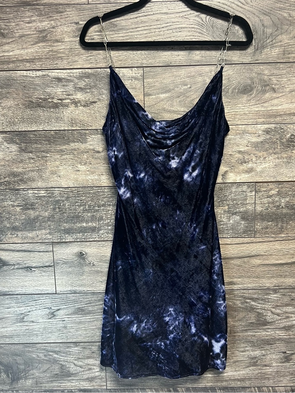 Guess Blue Crushed Velvet Chain Strap Mini Dress Women’s Medium Y2K Party Dress